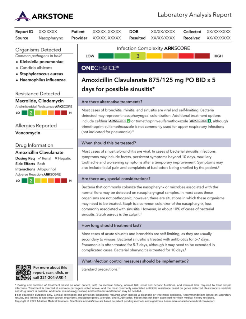 Arkstone Medical Solutions OneChoice Report sample